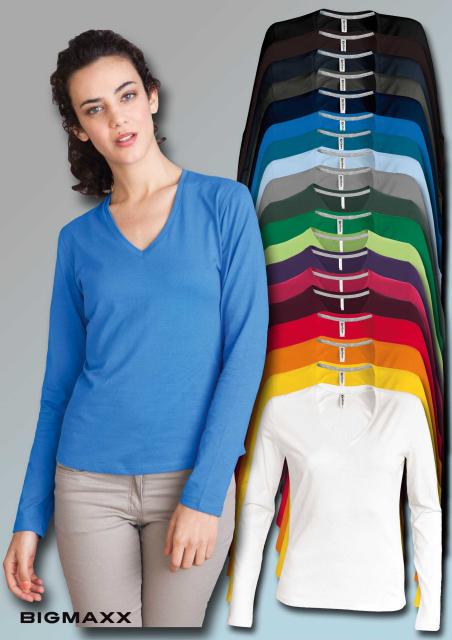 KARIBAN Damen Langarm Shirt mit V-Ausschnitt V-Neck in 20 Farben Gr S bis 3XL