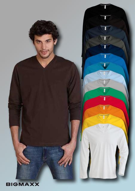KARIBAN Herren Langarm T-Shirt mit V-Ausschnitt V-Neck in 19 Farben Gr S bis 4XL