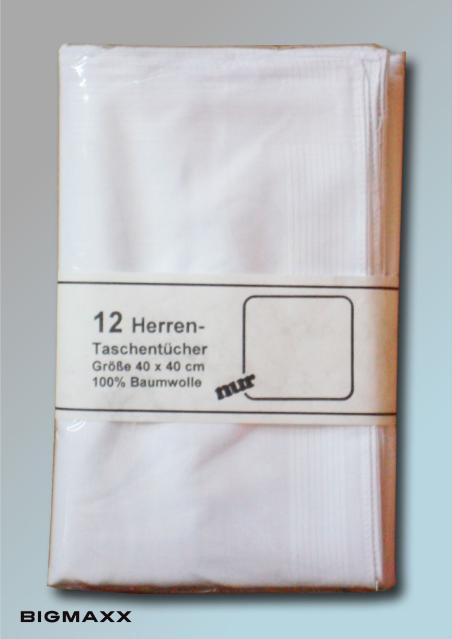 24 Stück Herren Stofftaschentuch Satinkanten reinweiß Taschentücher Baumwolle weiß Nastücher