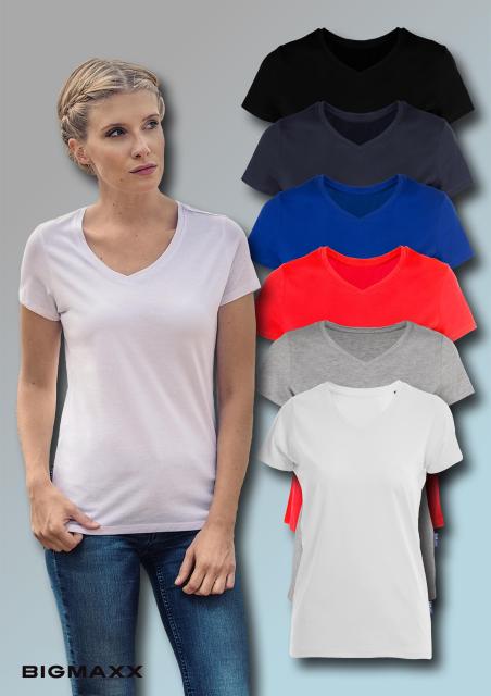 Damen Luxury V-Neck Tees kurzarm T-Shirt Gr. XS bis 5XL in 6 Farben