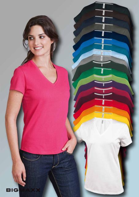 KARIBAN Damen T-Shirt mit V-Ausschnitt Kurzarm in 20 Farben Gr S bis 3XL
