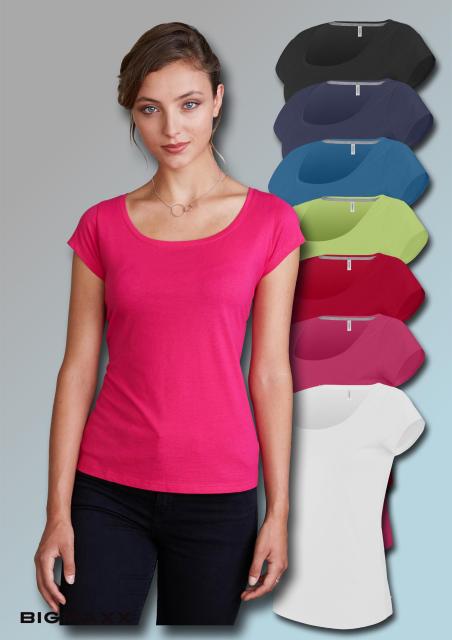 Kariban Damen Kurzarm T-Shirt mit U-Boot Ausschnitt in 7 Farben Gr S bis 3XL