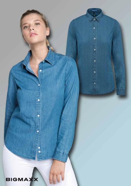 Kariban Damen Chambrayhemd Denim-Jeansstoff Bluse Farbe blau Gr XS bis XXL